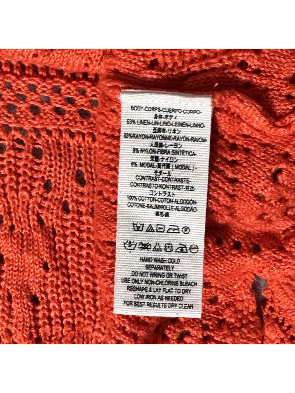 Free People Once Upon A Time Top Womens LG Orange Crochet Bell Sleeve Linen